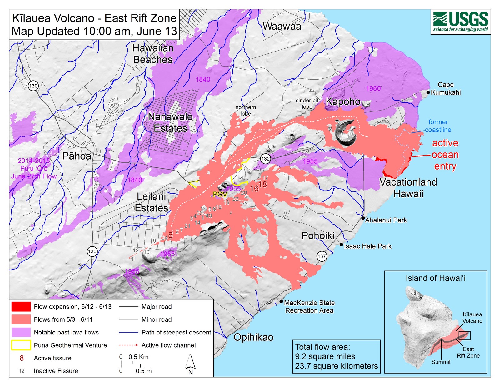 Kilauea Volcano Lava Eruption Map